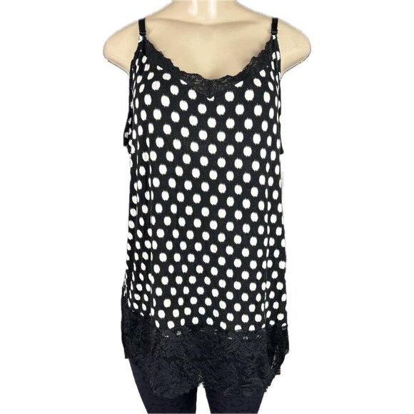 Lane Bryant +22/24 Black-White Splash Dots Lace Trim Adjustable Straps Camisole - Picture 2 of 6